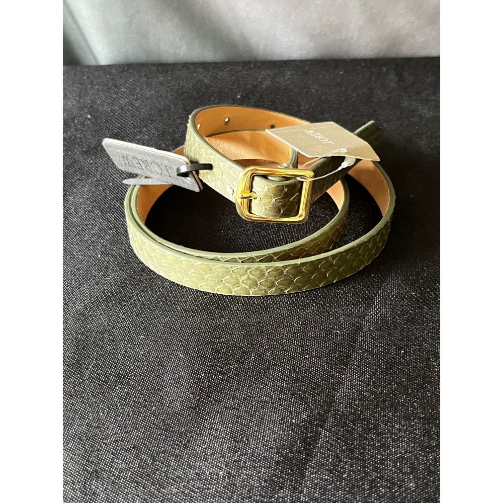 J. Crew‎ Olive Green Snakeskin Print Leather Belt Women's XS Gold Buckle NEW